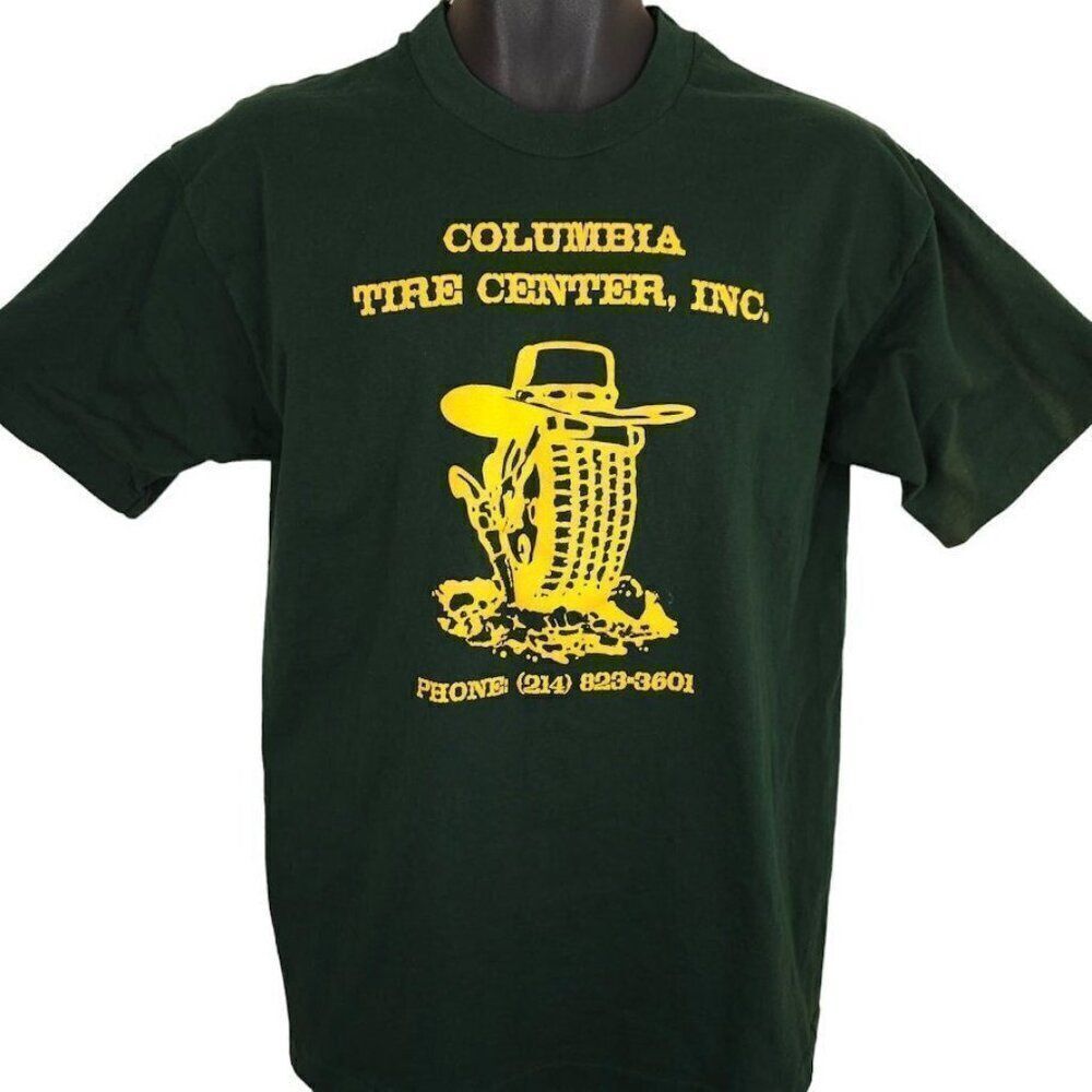 Vintage Texas Tire Cowboy T Shirt Mens Size Medium Green 90s Made In USA